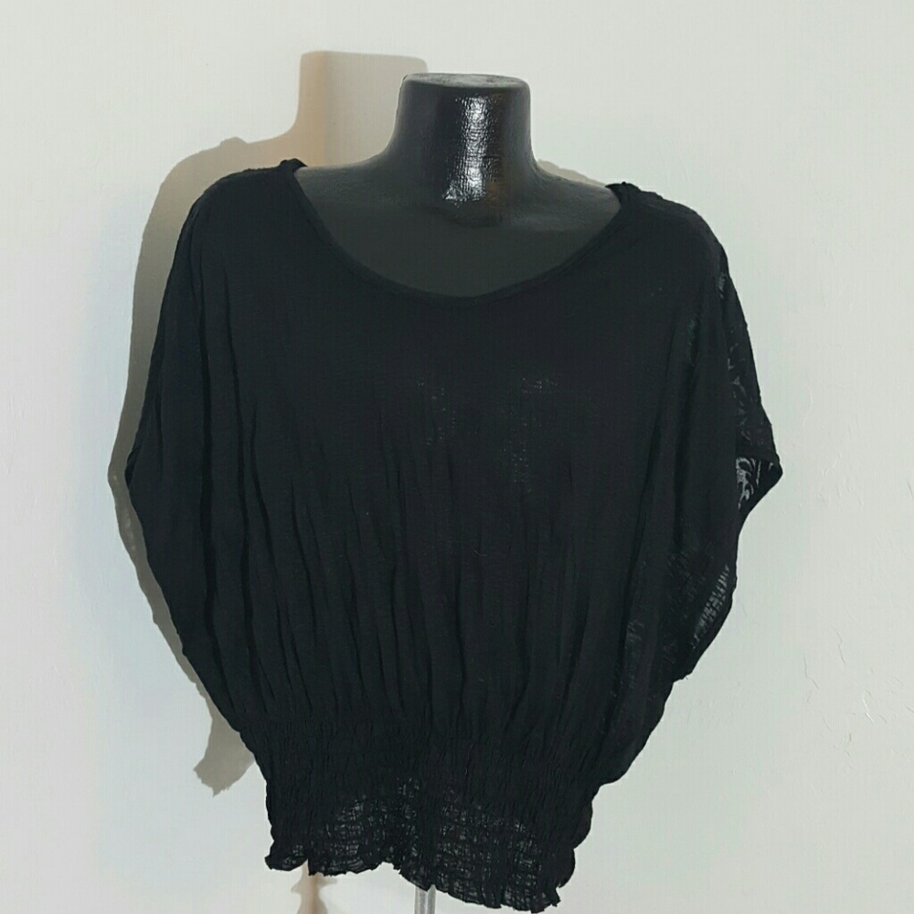 Free people women black top lacy blouse kimono sleeve size M